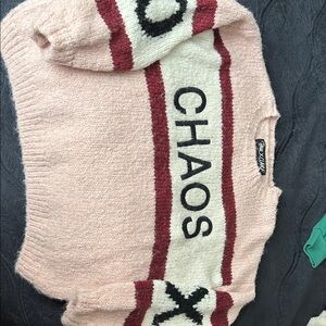 Pink and White Chaos Sweater